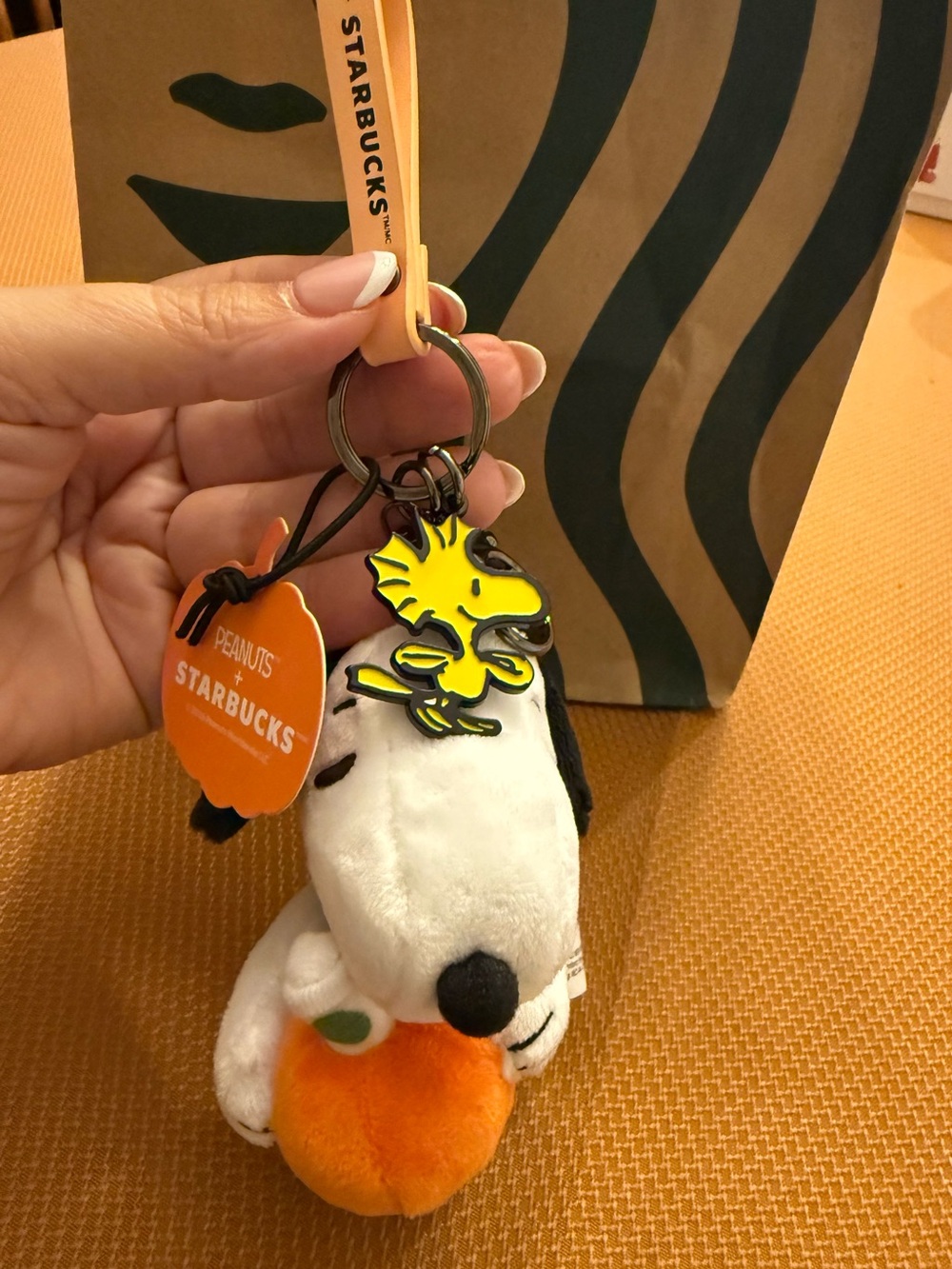 Starbucks x Peanuts Snoopy Plush Keychain in Orange and White NWT! - Picture 5 of 5
